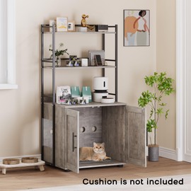 IDEALHOUSE Cat Litter Box Enclosure with Shelf Storage,2-in-1 Hidden Cat Litter Box,Hidden Cat Box Enclosure with 3 Shelves and Door,Indoor Cat Cabinet,Cat House for Most Litter Box, Grey