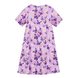 Funnycokid Girls Nightgowns Pajamas Dress Pjs Size 5 6 Granny Moomoo Nightdress Kids Purple Butterflies 5-6 Years