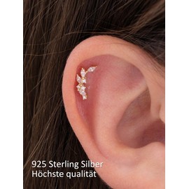 UNIQA Jewels - Helix Piercing Earrings in 925 Sterling Silver, 1 Pair Gold and Silver Cartilage Earrings with Ball Closure for Women and Girls, Hypoallergenic, Nickel-Free Tragus Earring, Sterling