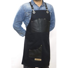 MONAPRON Apron for Women and Men Garden Kitchen Cooking Barbers Hairdresser Bleach Resistant Waterproof Crossback Adjustable Unisex Black
