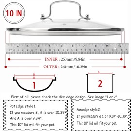 10 Inch Tempered Glass Pan Lid Replacement Glass Lid for Pan, Wok, Pot, Skillet and Dutch Ovens - Dishwasher Safe