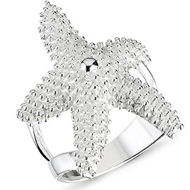 Vinani 2RST Starfish Design Sandblasted Shiny Solid 925 Sterling Silver Ring, Sterling Silver, No Gemstone