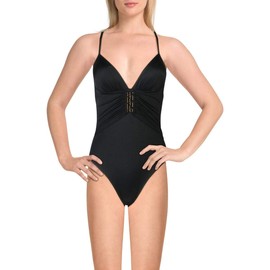 BCBGMAXAZRIA - Traje de baño de una Pieza con Escote en V para Mujer, Negro//Seducción, 8