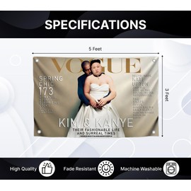 3x5 Feet Kim and Rapper Cover Tapestry Flags with Four Brass Grommets - Cool Bedroom Living Room Wall Decorations - This Beautiful Entertaining Banner Flag for College Dorm - Rapper Funny Wall Banners