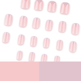 Nude Pink Press on Nails Short Square Fake Nails Pure Gradient Gray Purple Acrylic Nails Solid Color Nail Tips Fall Short False Nail Full Cover Artificial Stick on Nail for Women DIY Manicure Decor