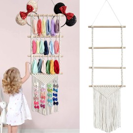 SUQ Headband Organizer with 30 hooks, Holder Head Bands Organiser for Girls, Headband Holder Bows Organizer, Hair Bows Rack For Toddler Girls Room Wall Decor, Tassels
