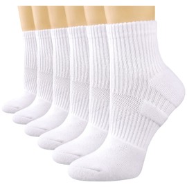 COOPLUS Calcetines deportivos de algodón para mujer, 6 pares, 6 pares de color blanco., Small