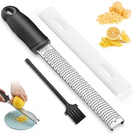 Kezidhp Premium Lemon Grater, Zester Grater with Cleaning Brush and Protective Cover, Cheese Grater, Zester Grater, Garlic Grater, Stainless Steel, Nutmeg Grater, Dishwasher Safe