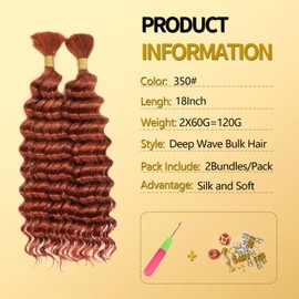 LPARMJIT Deep Wave Bulk hair for Braiding 18 inch 2 Bundles/Pack No Weft for Braiding Wavy Synthetic Braiding Hair Extensions for Boho Braids (350#, 18inch(1pack))