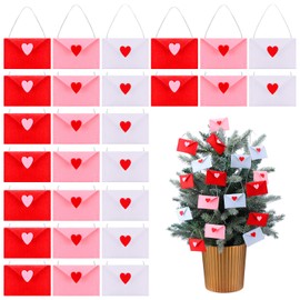 Tingjoo 30 Pcs Valentine's Day Envelope Ornaments Bulk Colorful Felt Heart Love Envelopes Ornaments Valentines Stitching Note Table Scatter for Valentine's Day Wedding Shower Party Decor