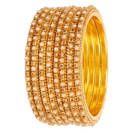 Touchstone New Indian Bollywood Trends Smart Fashion Handcrafted Rhinestone Lac Embedded Style Defining Designer Jewelry Bangle Bracelets in Gold Tone. Set of 8. for Women.