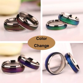 2 Pcs Mood Rings for Kids Men Women With Color Mood Chart Stainless Steel Band Mood Jewelry Size 6 & 7