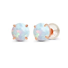 14K Rose Gold Plated Sterling Silver 4mm Round Created Opal October Birthstone Prong Set Stud Earrings For Women