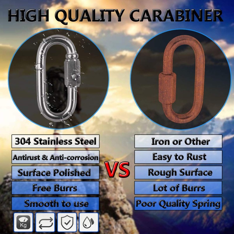 Quick Link, 304 Stainless Steel D Shape Locking Carabiner Keychain