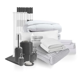 Hearth & Harbor Complete College Dorm Room Essentials Twin XL Bedding Comforter Set, Bed in a Bag Comforter Set, White and Silver