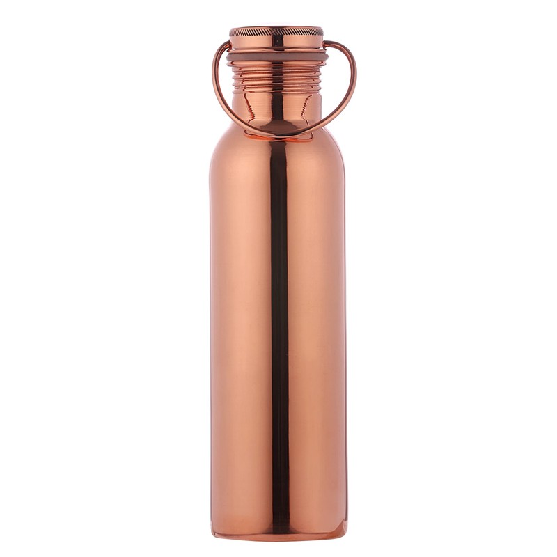Pure Copper Water Bottle with Handle, 600 Ml, UNLINED, UNCOATED