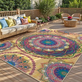Arenarug Meditation Indoor Outdoor Rug 4x6 ft Mandala Pattern Rug Boho Style,Yoga Meditation Mat Picnic Rug for Patio Living Room Porch Garden Deck Backyard Easy to Clean Non Shedding Non-Slip