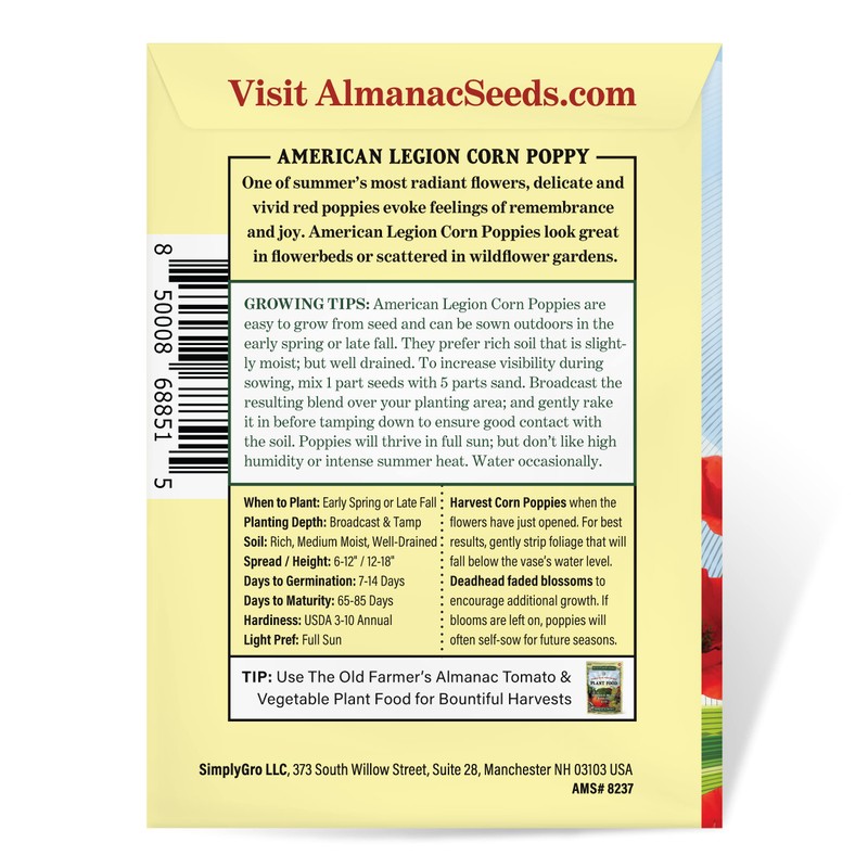 The Old Farmer's Almanac Poppy Seeds (American Legion) - Approx