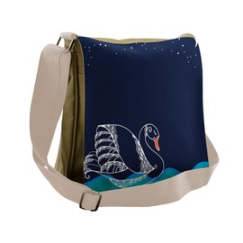 Ambesonne White Blue Messenger Bag, Floating Swan Waves, Unisex Cross-body