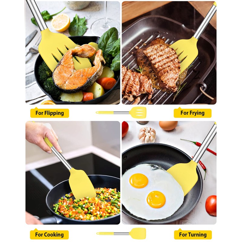 Pack of 2 Silicone Solid Turner, Non Stick Slotted Kitchen