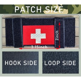 2 PCS Reflective Medic Cross Medical Patch First Aid Patch Tactical Military Armband Hook and Loop Suitable for IFAK Trauma Pouches, EMT and EDC Bags Plate Carrier Backpacks