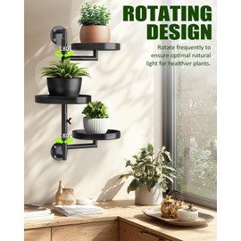 joyhalo Rotating Plant Wall Shelf 2 Pack Set, 3-Tier Window Plants Stand, 180° Rotating Wall Mounted Holder, Plants Windows Shelf, Indoor Plant Shelves for Multiple Plants