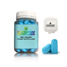 Eargasm Foam Earplugs - 32 dB NRR Super Soft Foam Ear-Plugs with Carrying Case for Noise Reduction and Quiet - Perfect for Sleeping, Snoring, Studying, Loud Environments, Work & More - 50 Pairs Jar