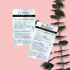 Bilingual Spanish Hair Waxing Aftercare Instruction Cards | 50 pk 2x3.5” Hair Removal and English Depilación Español e Inglés Cuidados Posteriores Modern Wallet Size