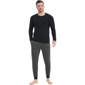 NACHILA Men's Pajamas-Viscose Made from Bamboo,Long Sleeve Pjs Soft Pants Pajama Sets Stretchy Sleepwear with Pockets Black/Charcoal Heather L