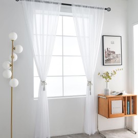 SpaceDresser Basic Rod Pocket Sheer Voile Window Curtain Panels White 1 Pair 2 Panels 70 Width 84 Inch Long for Kitchen Bedroom Children Living Room Yard（White，70Wx 84L）
