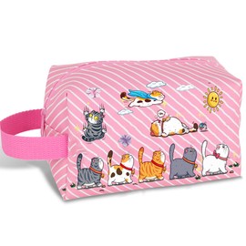 MIJUZEST Travel Cosmetic Bag, Large Capacity Cartoon Cosmetic Pouch Makeup Bag with Zipper, PU Travel Toiletry Bag Makeup Accessories Organizer，The Gift for Girls (Pink