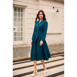 GRACE KARIN Fall Wedding Guest Dresses Pleated A Line Flowy Dress Casual Swing Elegant Work Party Dresses Blue Grey