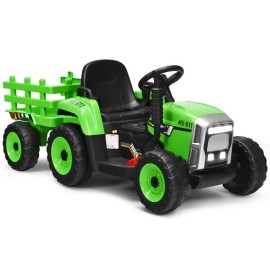 Costway 12V Kids Electric 3 Gear Ride on Tractor Toddlers Trailer Toys W/ Remote Control