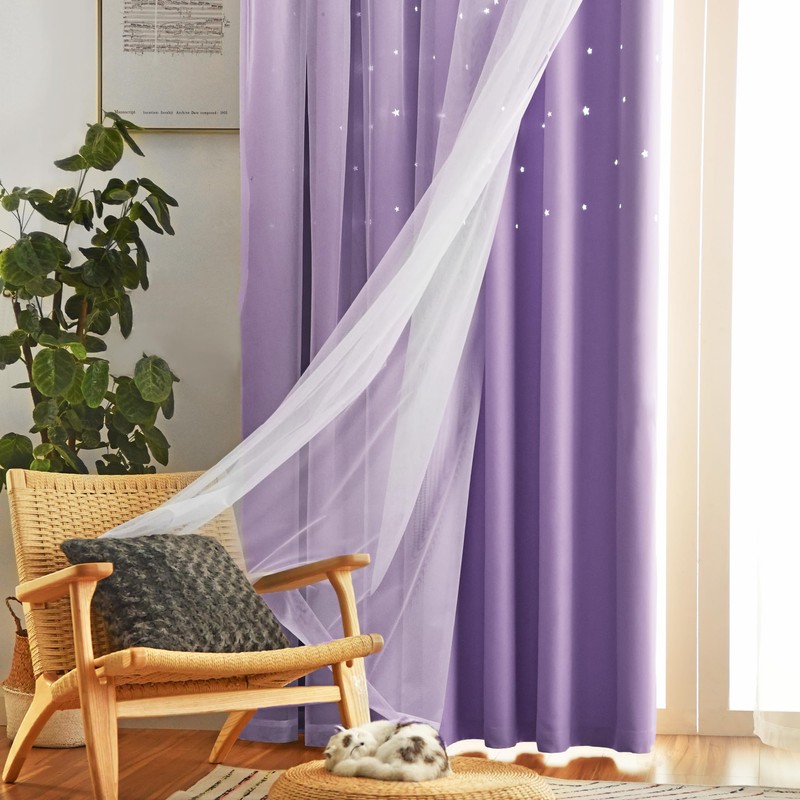 Azurehop Double Layer Star Rainbow Curtains, Kids Nursery Blackout Princess