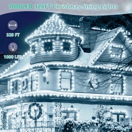 Voolex String Lights Outdoor 1000LED 328FT, Christmas Lights Outdoor with 8 Modes Timer Dimmable, Plug in Christmas Tree Lights Waterproof Outdoor Lighting Decoration for Xmas, Party (Cold White)