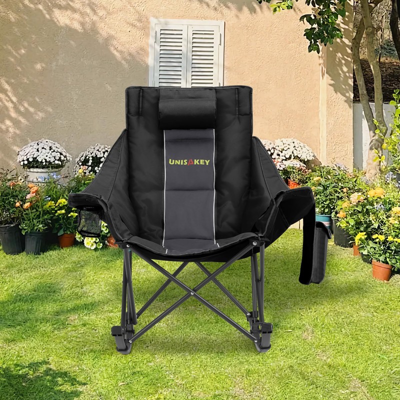 Unisakey Oversized Rocking Camping Chair with Headrest & Cup Holder