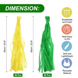 uxcell 100pcs Egg Hatching Bags, 24 Inch Mesh Nylon Netting Reusable Produce Mesh Bags Strong Stretchable Plastic Seafood Boil Bags for Fruits Vegetables Storage, Yellow/Green
