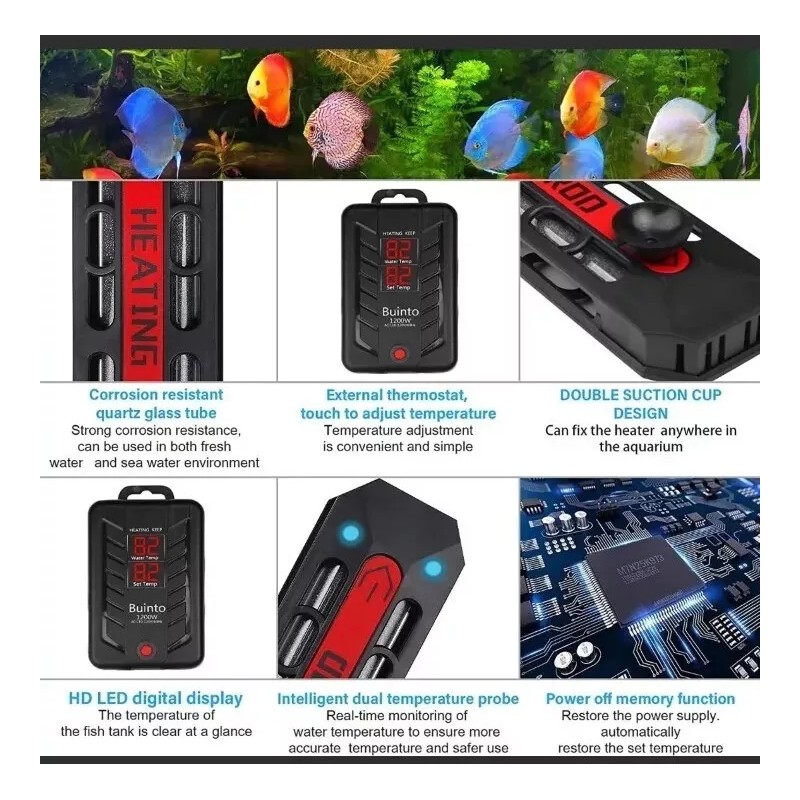 Buinto Aquarium Heater, 1200W Fish Tank Heater, Double Tube Heating