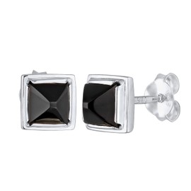 Kuzzoi 0312530921 Men's Stud Earrings Square (7 mm) with Black Onyx Stone Made of 925 Sterling Silver High-Quality Stud Earrings for Men, Silver, Onyx