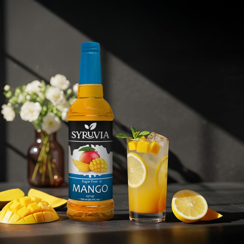 Syruvia Sugar-Free Mango Syrup, Flavored Syrup for Drinks, Cocktails, Lemonades,