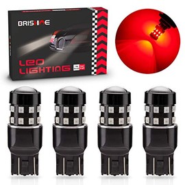 BRISHINE 4-Pack Super Bright 7443 7440 7444 992 T20 LED Bulbs Brilliant Red 9-30V Non-Polarity 24-SMD LED Chipsets with Projector for Brake Tail Lights, Turn Signal Lights