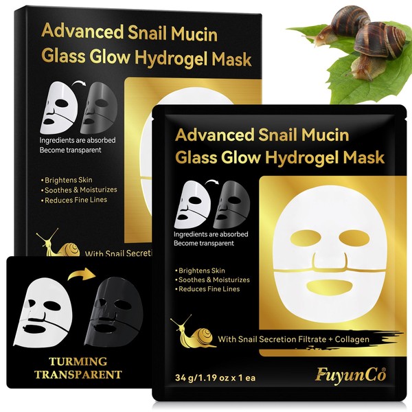 Advanced Snail Mucin Glass Glow Hydrogel Face Masks - 4pcs，Collagen