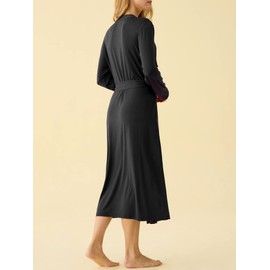 Latuza Women's Viscose Robes Long Sleeves Bathrobe with Pockets L Black
