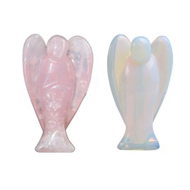 Healing Crystal Angel Figurine Natural Gemstone Hand Carved Pocket Peace Guardian Angel Statue Reiki Healing Crystals Desk Ornament Home Decorations （2 pcs）