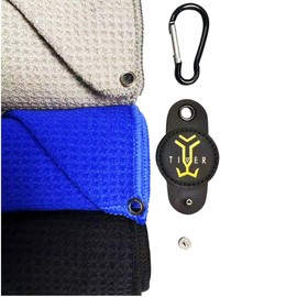 Gismelio Magnetic Towel, Microfiber Waffle Pattern, Industrial Strength Magnet with Carabiner Clip for Strong Hold to Golf Carts, Clubs or Bags (1 Magnetic Buckle+3 Towels, Black&Blue&Grey)