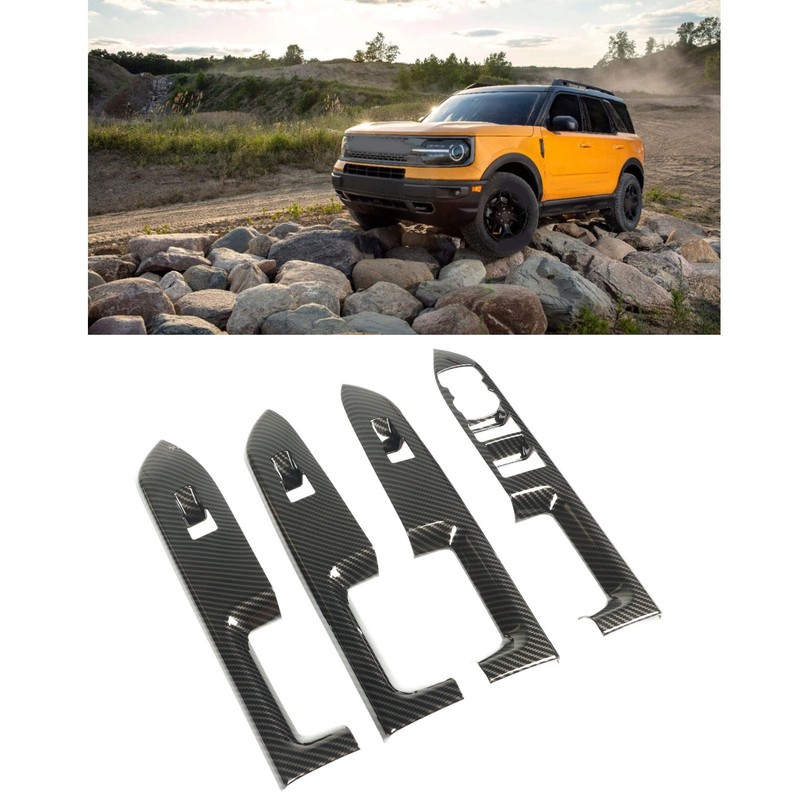 4 Pcs Door Window Control Panel Cover Carbon Fiber Style