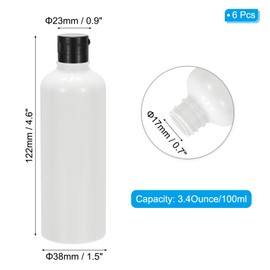 PATIKIL Travel Bottles with Flip Cap, 6 Pcs 3.4 Oz(100ml) Leak Proof Refillable Empty Dispenser Container Squeeze Bottle for Shampoo Toiletries Lotion Cream, White