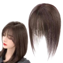 Human Hair Toppers Clip In Crown Toppers Hair For Women Straight Wiglets Hairpieces for Mild Hairs Loss Volume Cover Hairs (Light brown，35CM)
