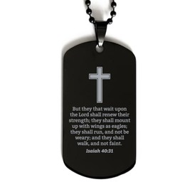 Isaiah 40 31 Necklace - Isaiah 40:31 Bible Verse Dog Tag Necklace for Men - Christian Bible Gifts for Women - Scripture with Cross - Religious, Inspirational Gifts for Him Her