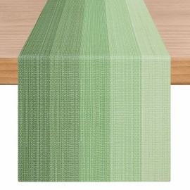 ViaElayu Table Runner Sage Green Modern Table Decoration Washable Table Runner Short Table Runner Boho Stripes Green Colour Gradient Table Decoration for Dining Table Indoor Holiday Party Coffee Table